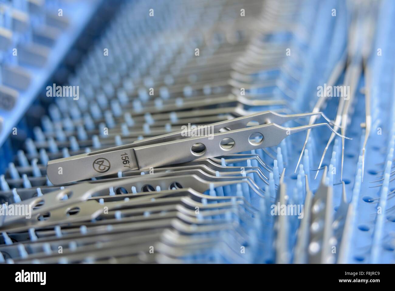 Close up of surgical instruments in clean room of surgical instruments ...