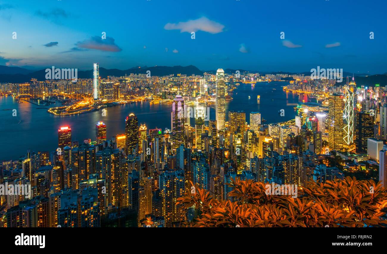 View of Hong Kong from Victoria Peak by night, Hong Kong, China Stock ...