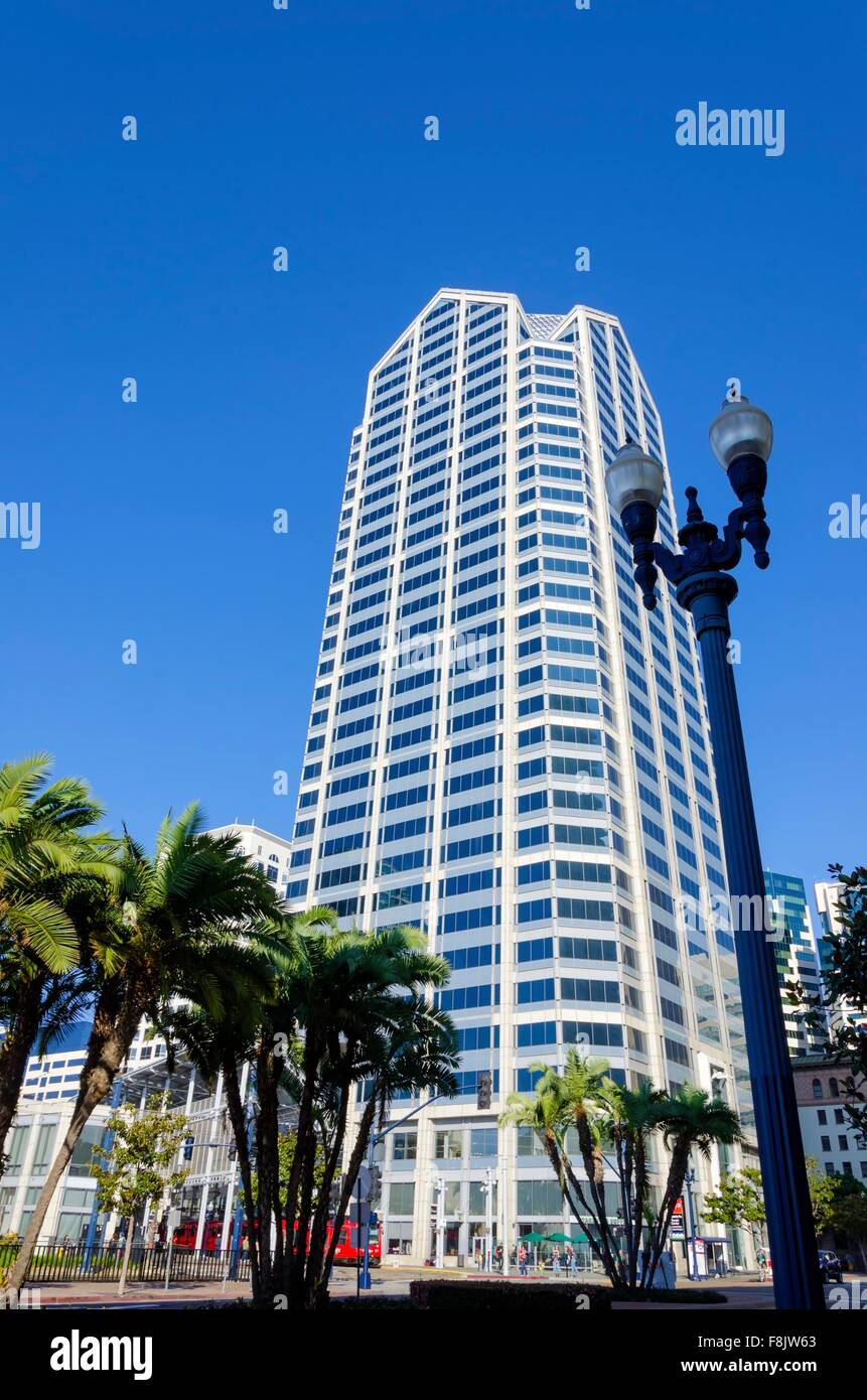 A view of One America Plaza, the tallest skyscraper in Downtown San Diego in southern California in the United States of America Stock Photo