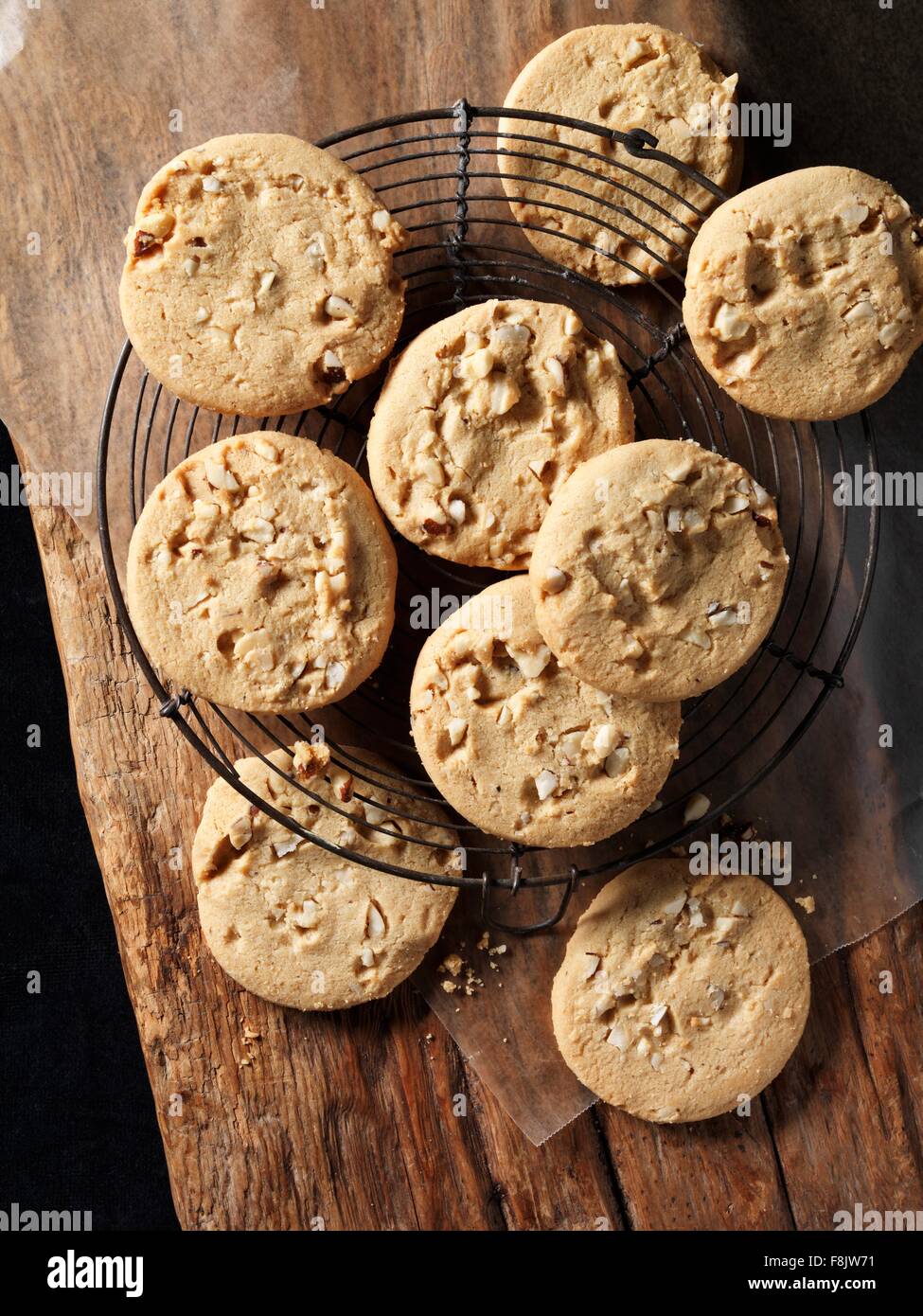 Overhead view of brazil nut crunchy cookies on wood Stock Photo