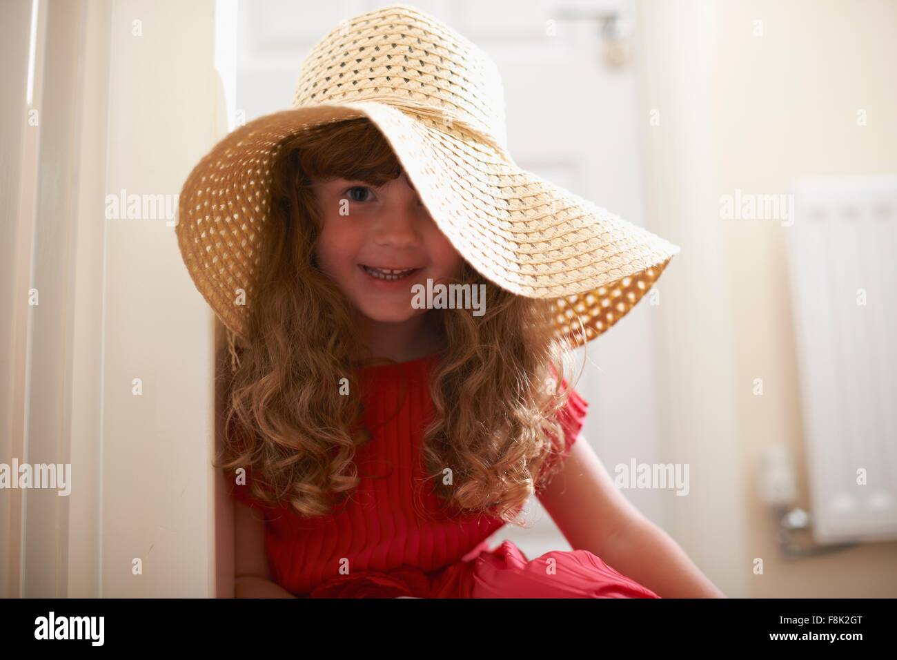 Portrait of cute girl wearing straw hat Stock Photo