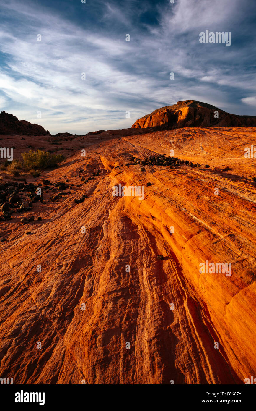 Geology at dusk in Valley of Fire State Park, Nevada, USA Stock Photo