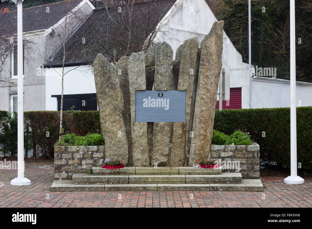 D Day memorial in a small garden in Saltash passage, Plymouth, UK Stock Photo