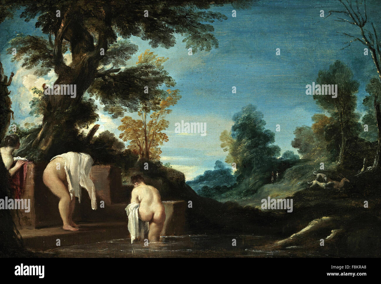 Giovanni Francesco Barbieri - Guercino - Landscape with Bathing Women Stock Photo