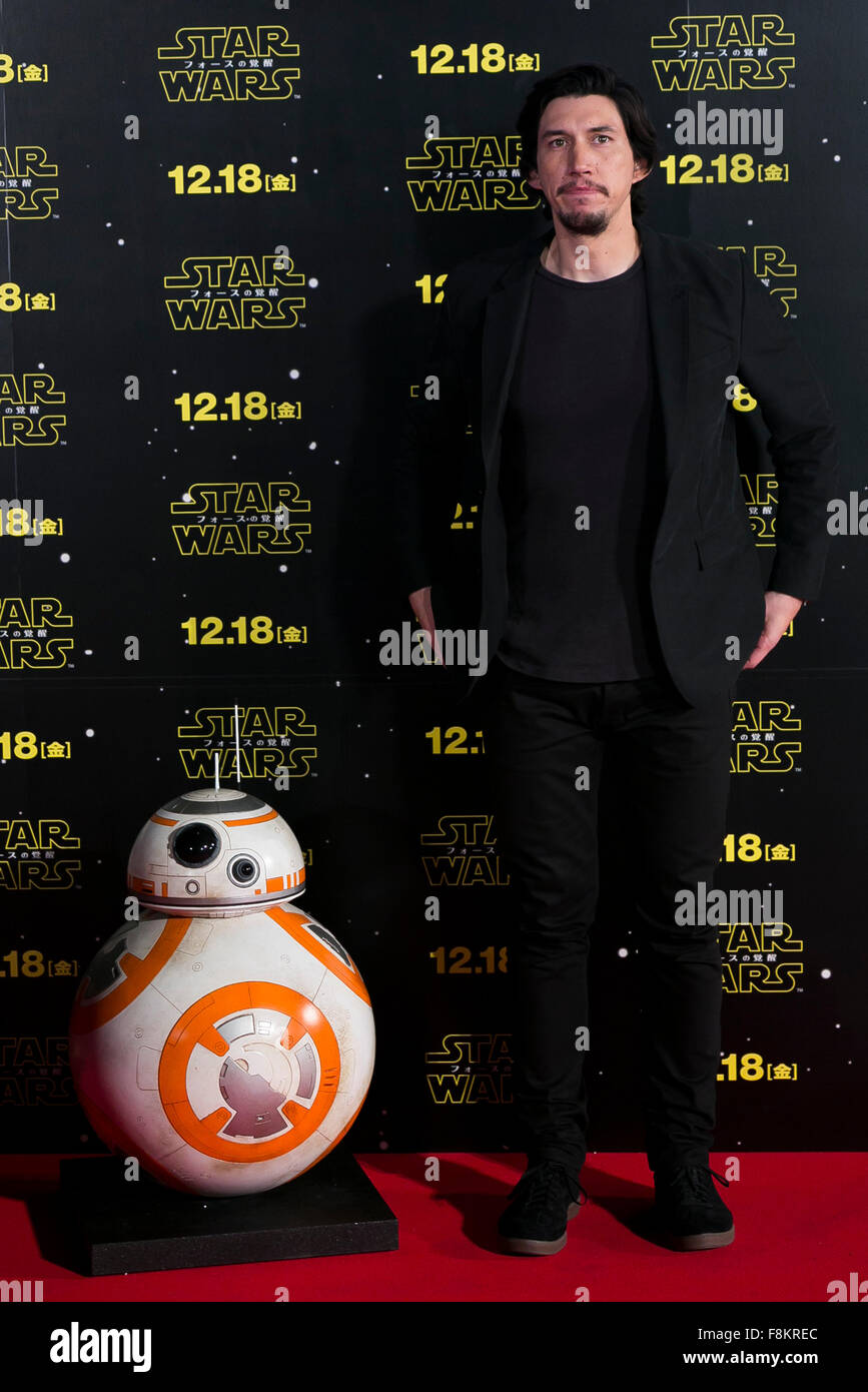 Tokyo, Japan. 10th December, 2015. Actor Adam Driver poses for the cameras with BB-8 droid during the Japan Premiere for the movie ''Star Wars: The Force Awakens'' in Roppongi Hills on December 10, 2015, Tokyo, Japan. The cast are spending 2 days in Japan as part of the promotion for the new movie which is set for worldwide release on December 18th. Credit:  Aflo Co. Ltd./Alamy Live News Stock Photo