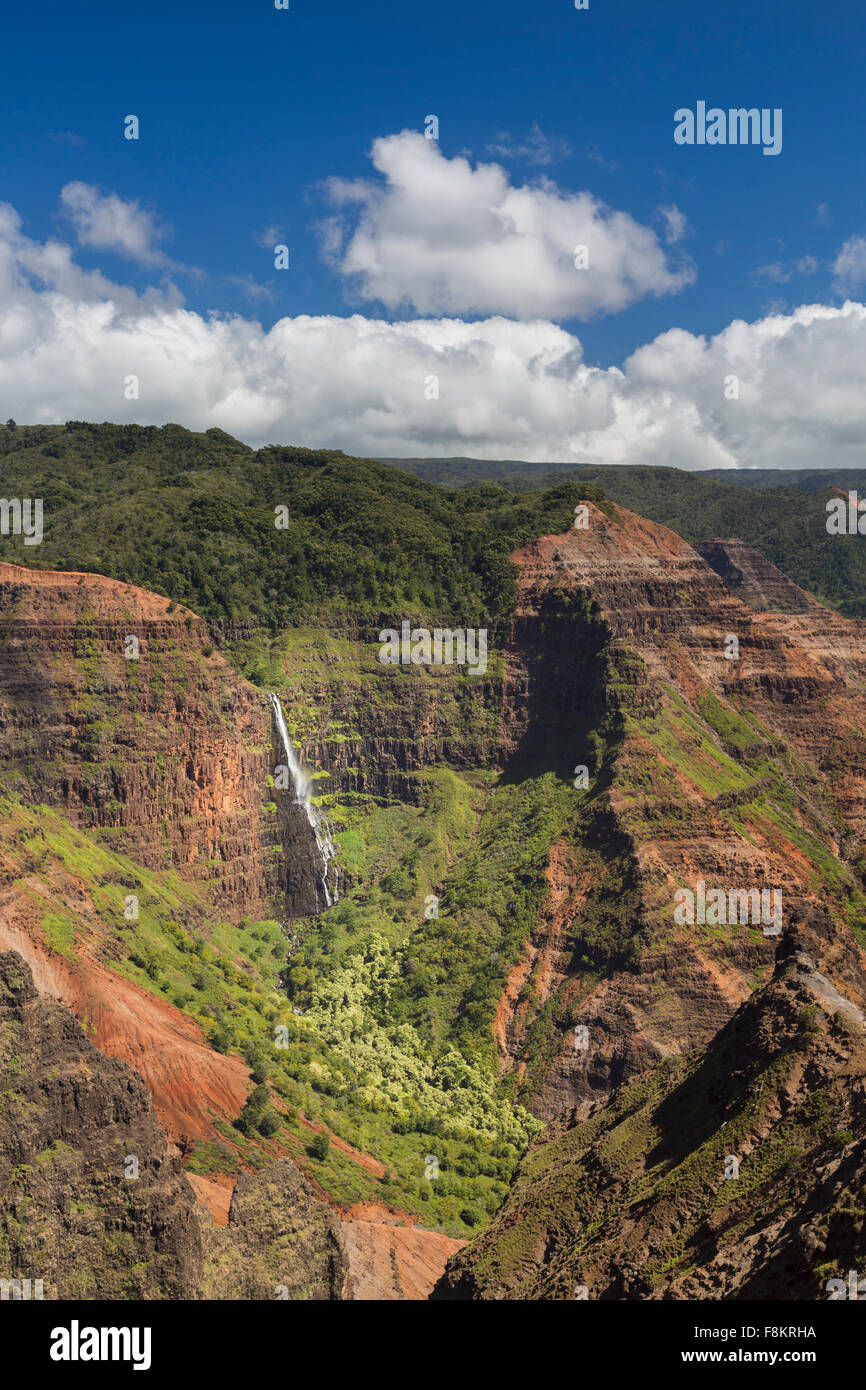 View into the Grand Canyon of the Pacific or Waimea Canyon island of Kauai in the Hawaiian islands Stock Photo