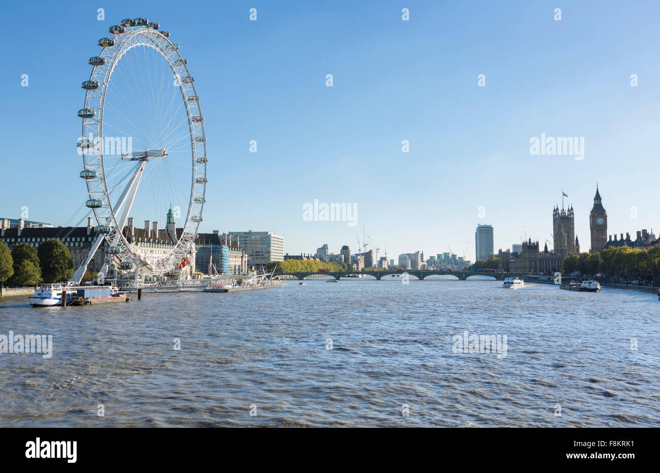 London Eye or Millennium Wheel on South Bank of River Thames in London England Stock Photo