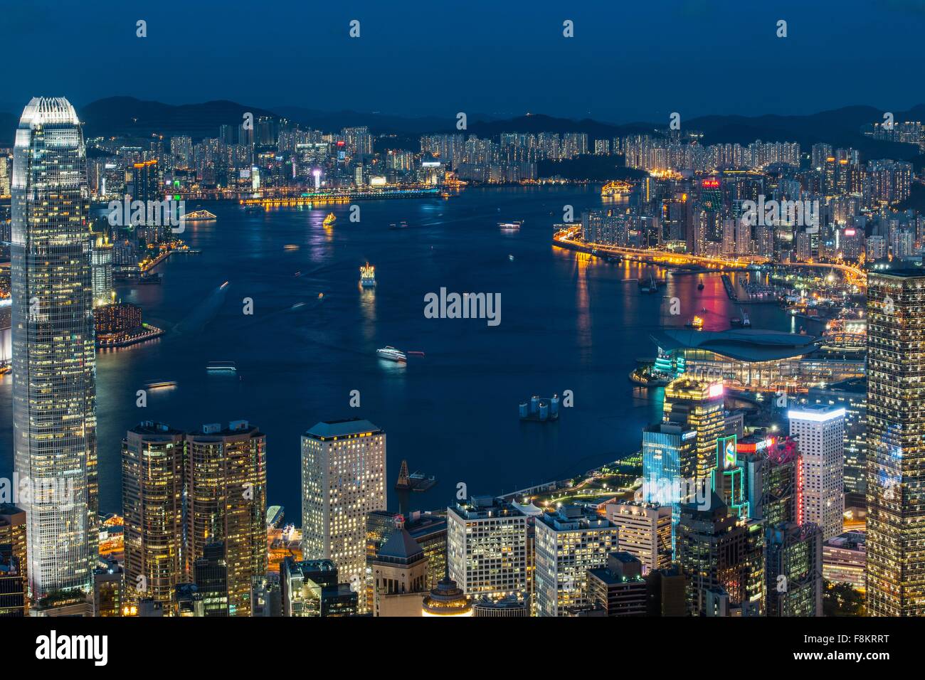View of Hong Kong from Victoria Peak by night, Hong Kong, China Stock ...