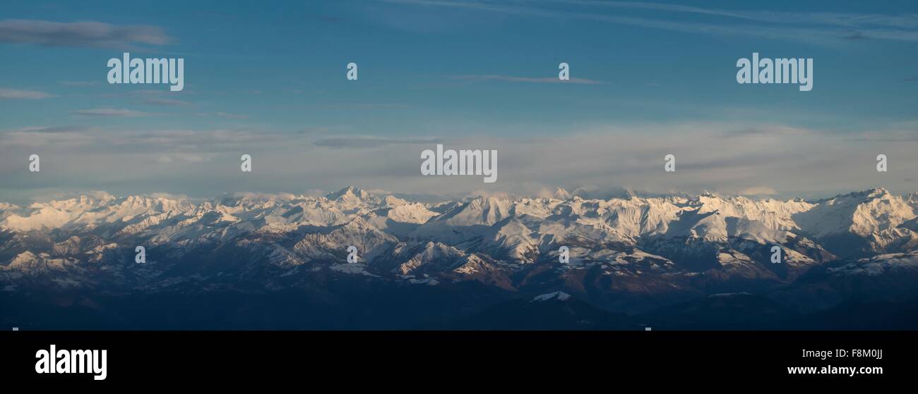 Panoramic view of snow capped alps between Italy and Austria, Trentino ...