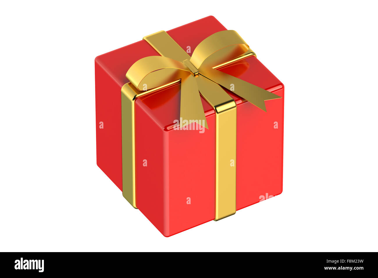 Red gift box with gold ribbon and bow isolated on white background ...