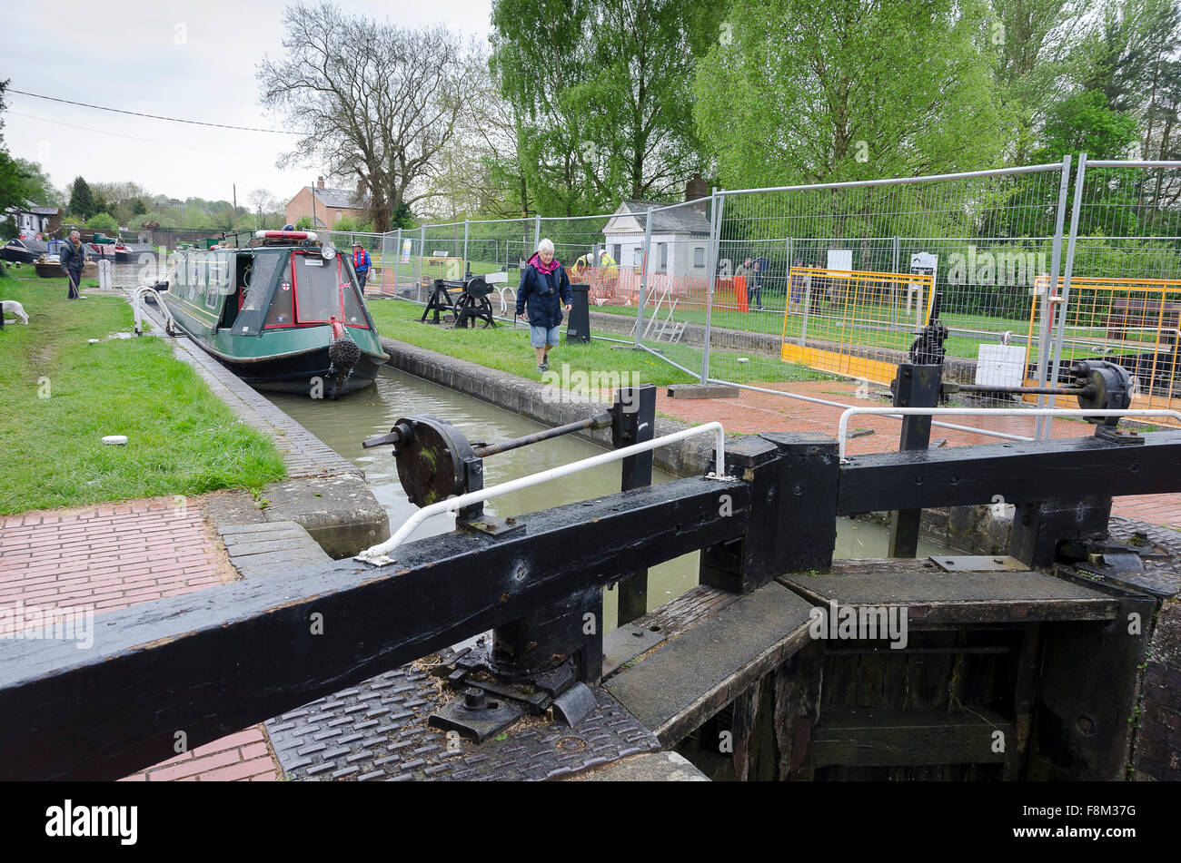 Barge in lock, Hillmorton Locks, Oxford Canal, Rugby, Warwickshire