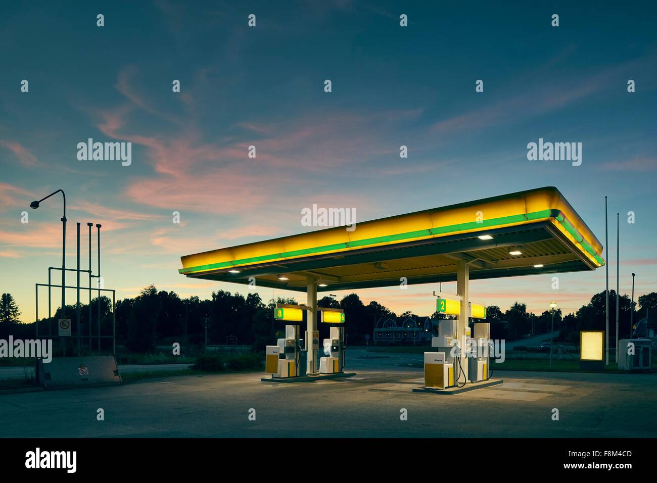 Empty gas station at dusk, Kalmar, Sweden Stock Photo Alamy