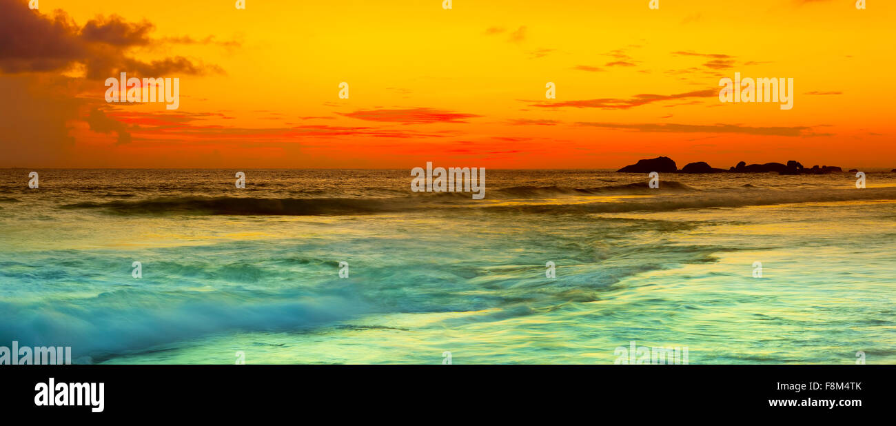 Sunset over the sea. Sri Lanka. Panorama Stock Photo