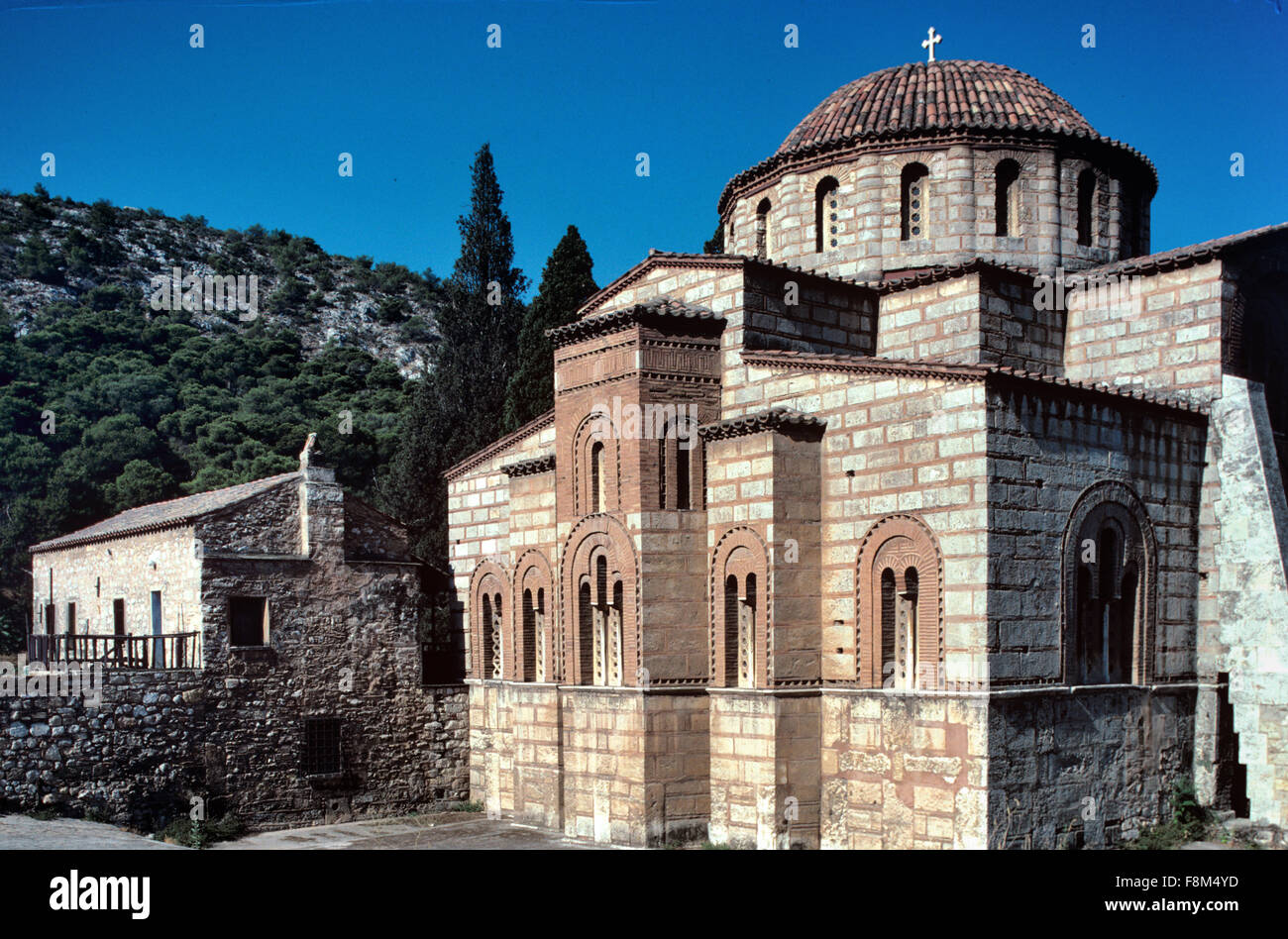 The Main Byzantine Church (Katholicon or Catholicon) of the Daphni Monastery or Dafni Monastery (1080) in the Athenian suburb of Chaidari Athens Greece Stock Photo