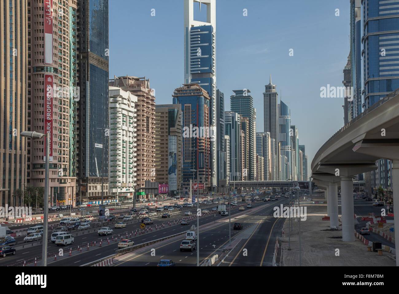 City skyline and Sheikh Zayed Road, downtown Dubai, United Arab Emirates Stock Photo