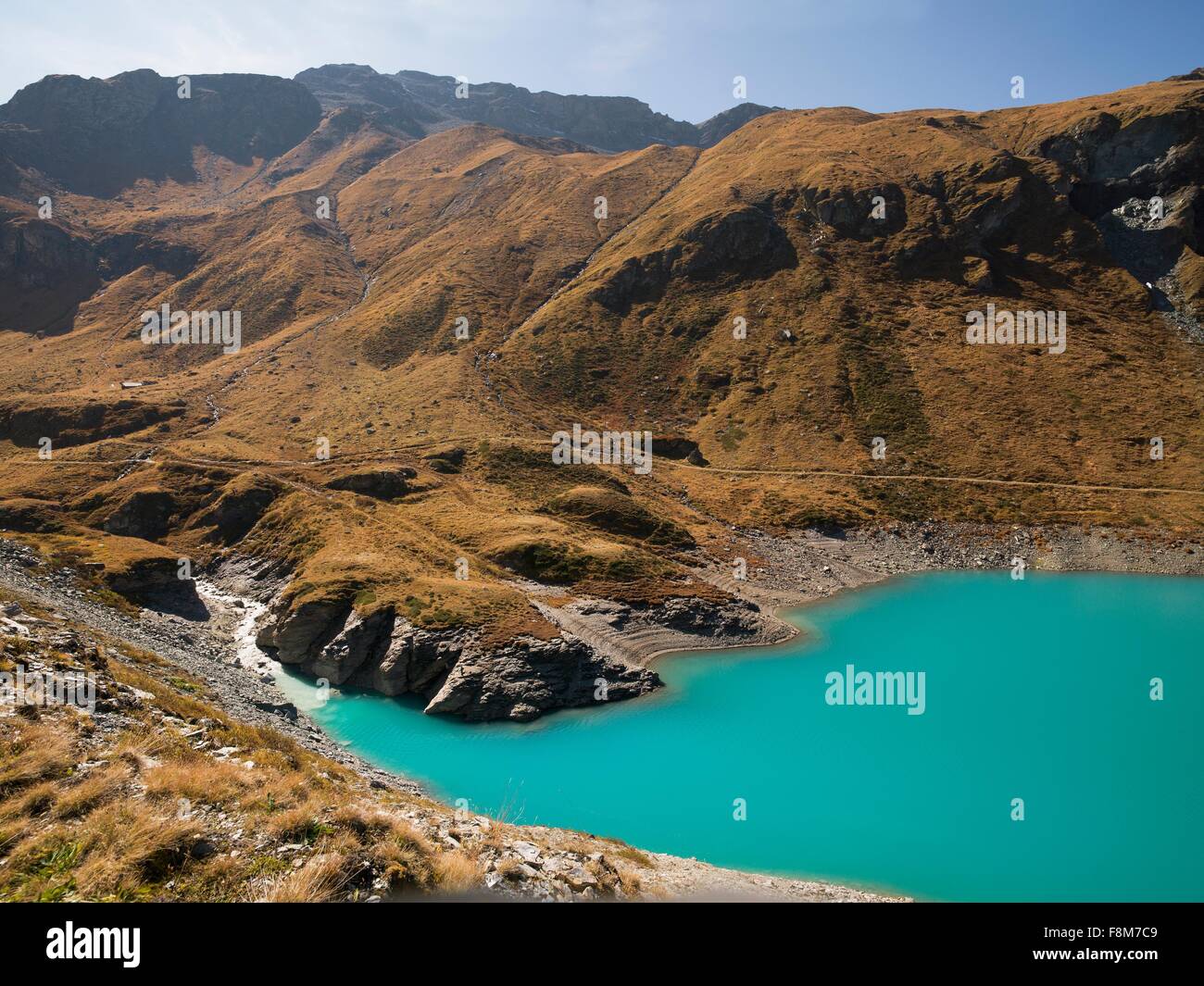 Turquoise mountain lake, Swiss Alps, Canton Wallis, Switzerland Stock Photo