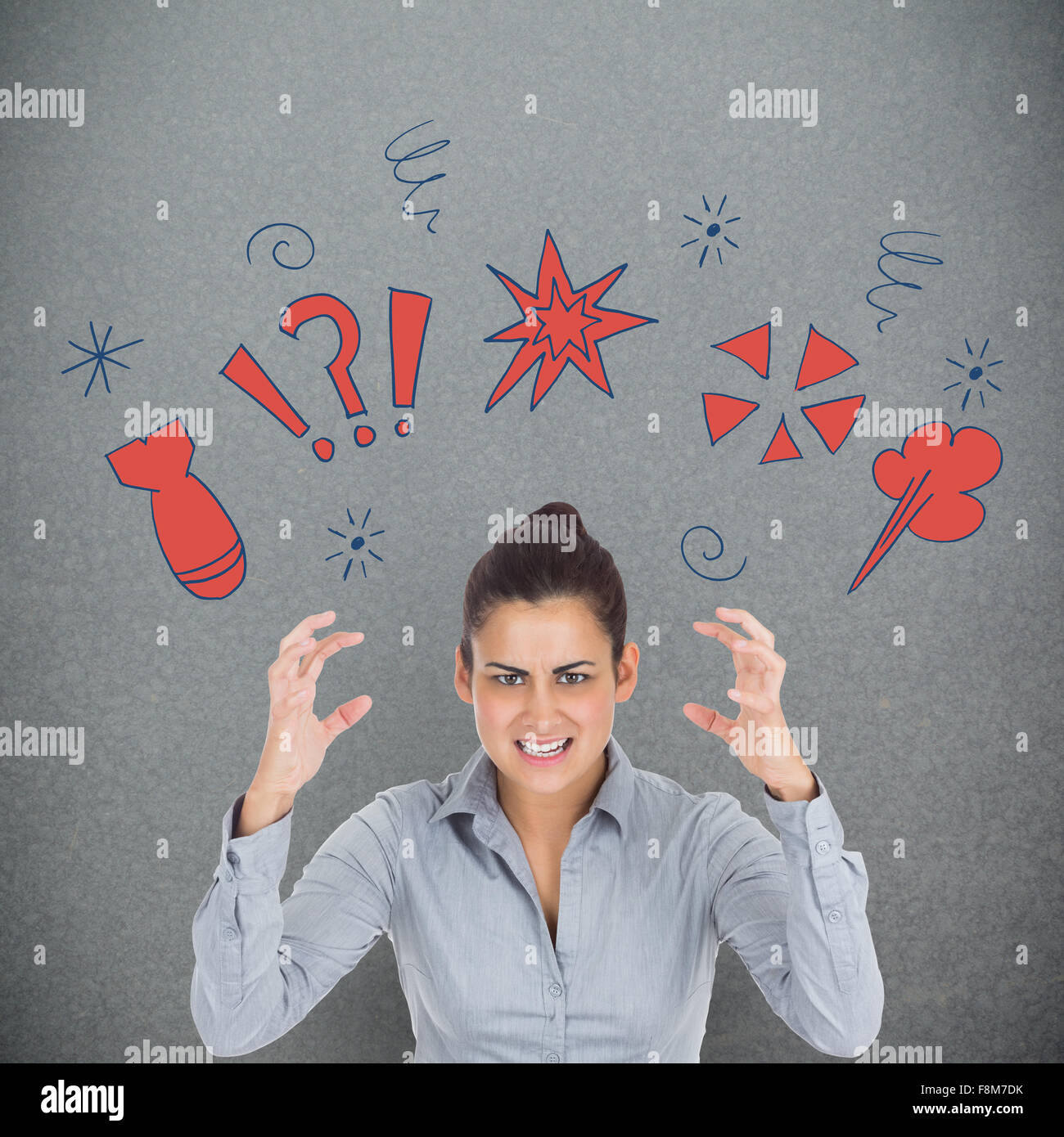 Composite image of furious businesswoman gesturing Stock Photo
