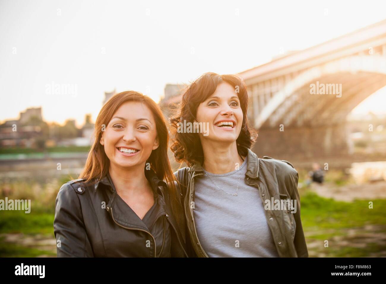 Two mid adult women smiling, portrait Stock Photo