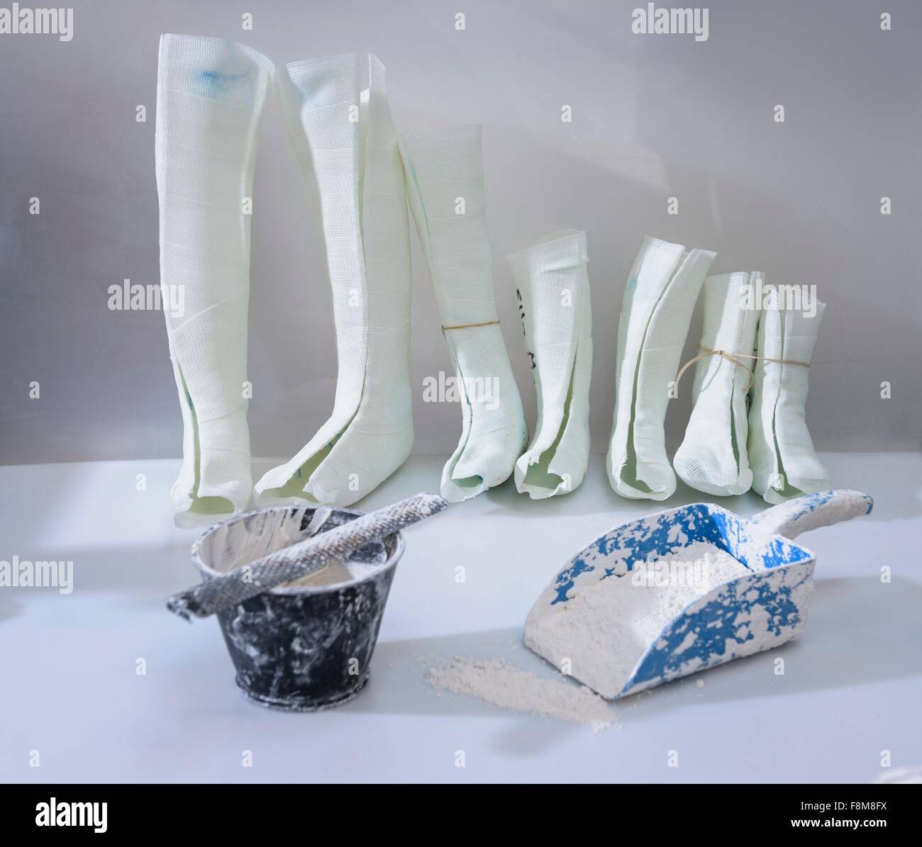 Moulds for orthopaedic leg supports in medical factory Stock Photo