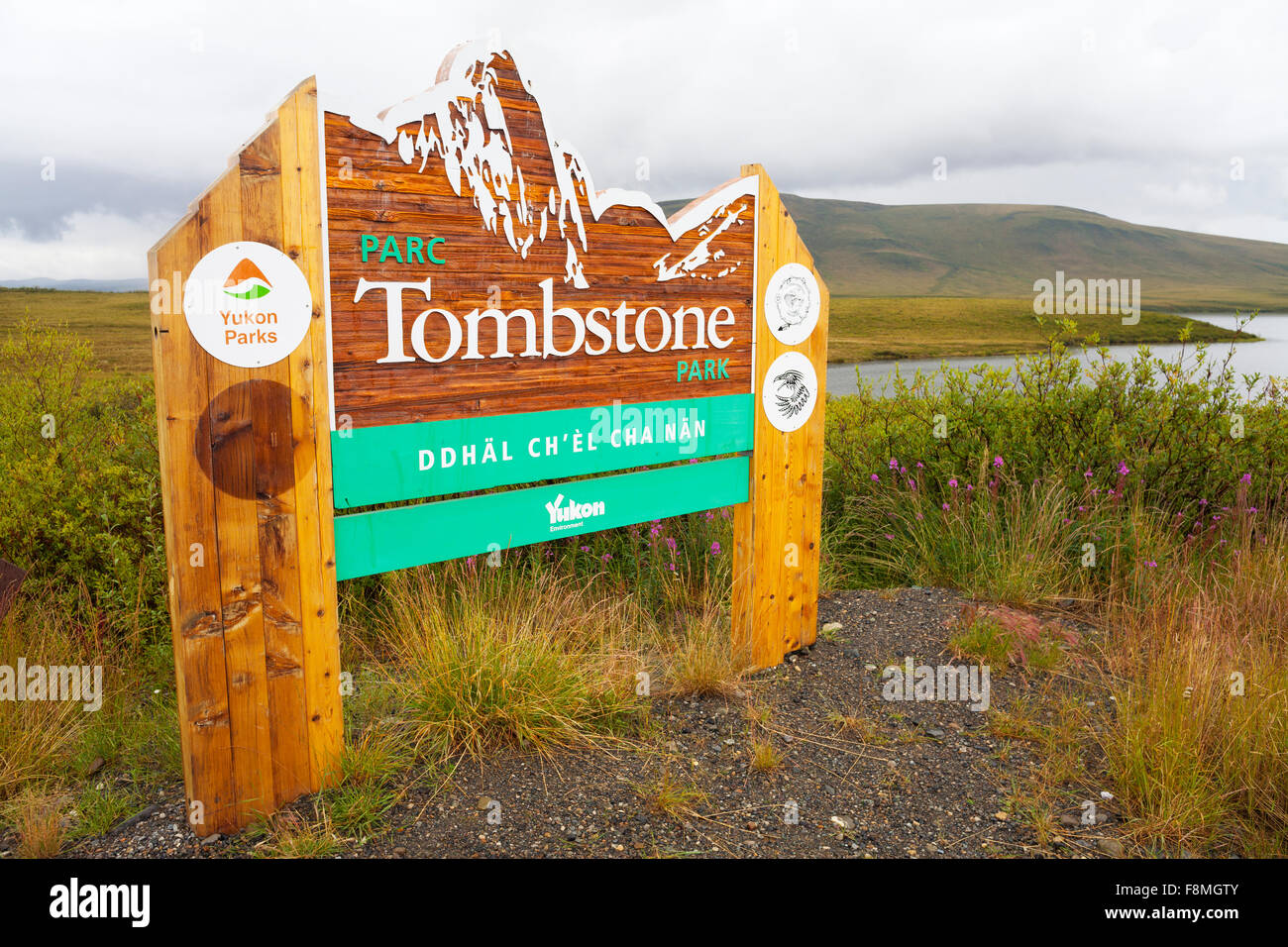 Tombstone National Park Sign, Yukon Territory, Canada Stock Photo