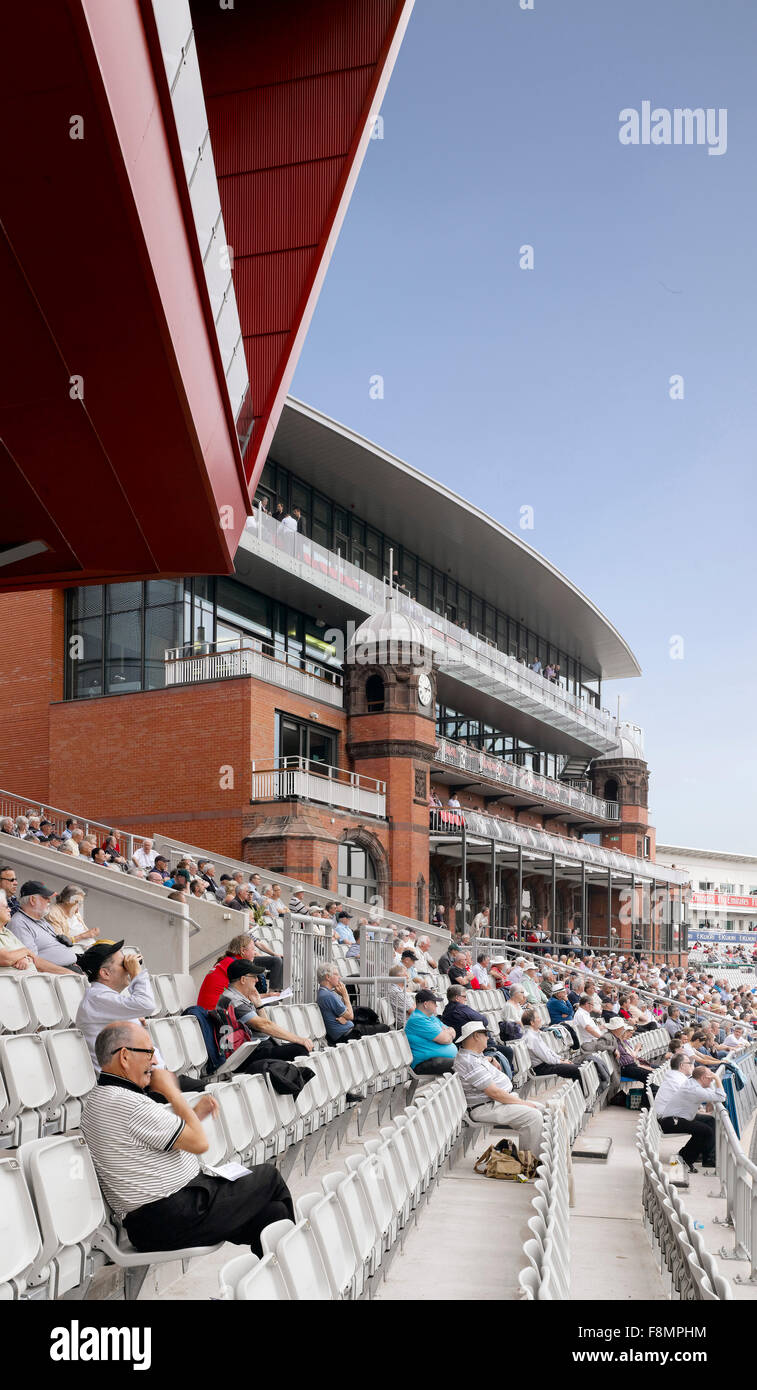 Lancashire County Cricket Club, Manchester. Spectators in the stand at Lancashire County Cricket Club Stock Photo