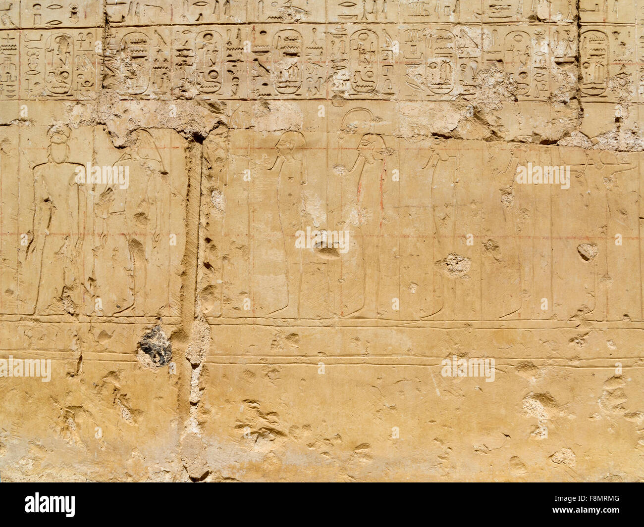 grid pattern on a wall inside the Temple of Ramesses II close to the Temple of Seti I at Abydos, Egypt Stock Photo