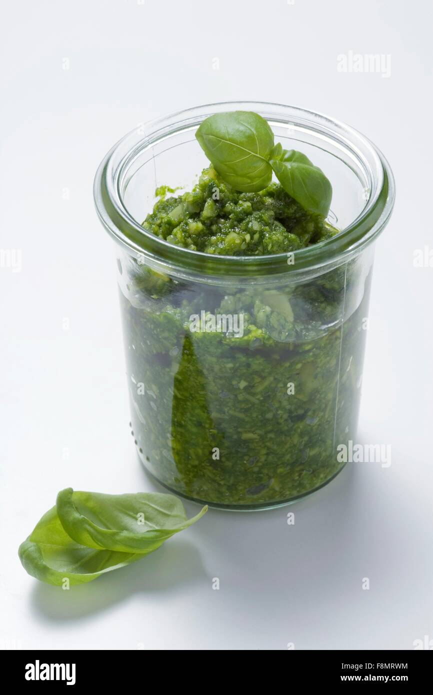 Pesto in a jar Stock Photo Alamy
