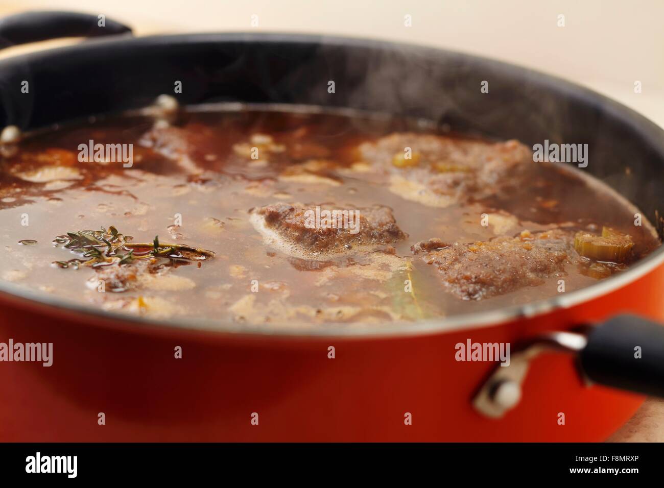 Boeuf Bourguignon Cooking In A Pot Beef Burgundy Stock Photo