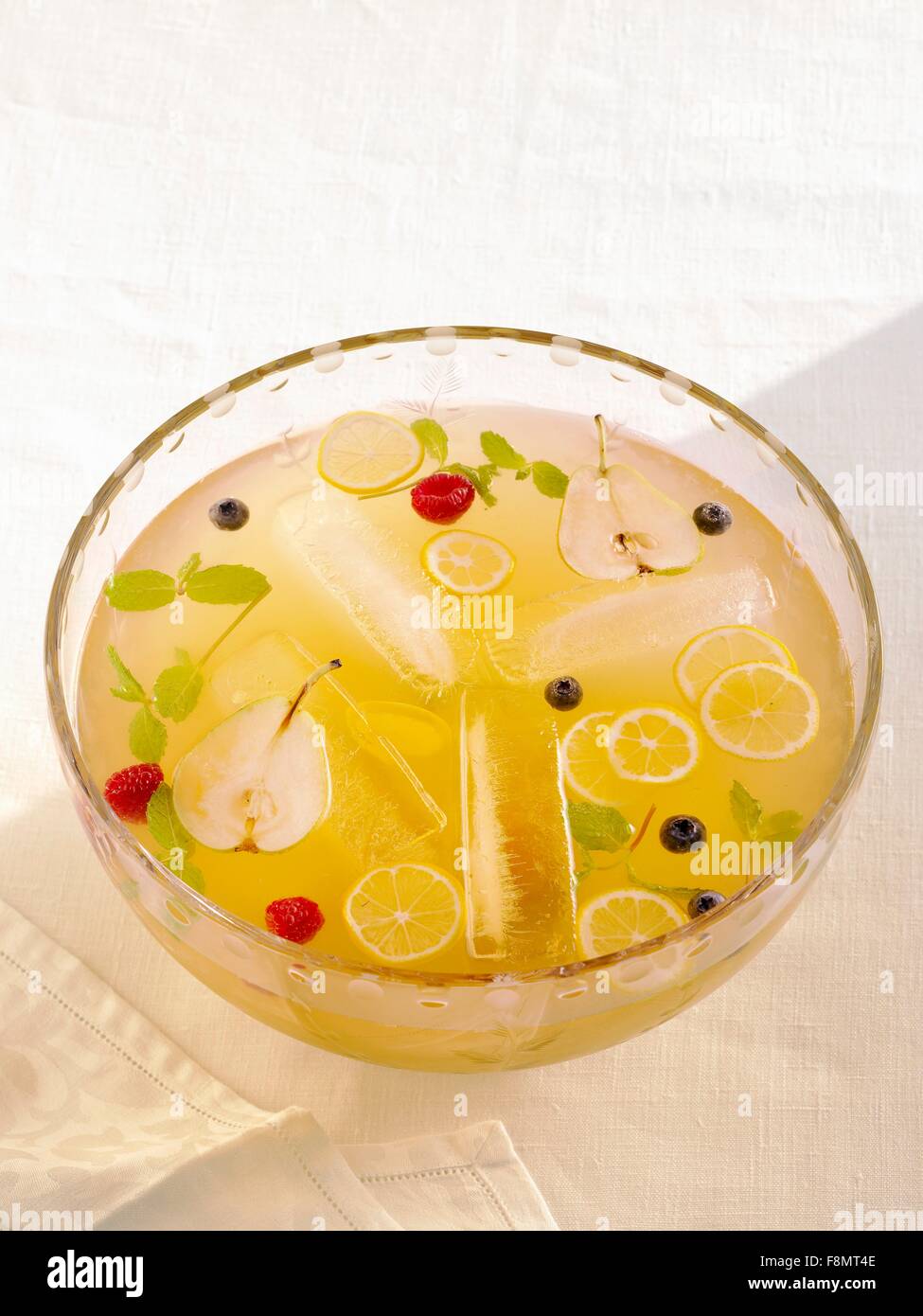 TwentyTen Punch with Sliced Fresh Fruit and Mint in a Punch Bowl Stock