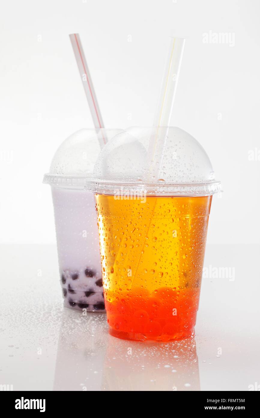 Bubble tea in plastic cups Stock Photo Alamy