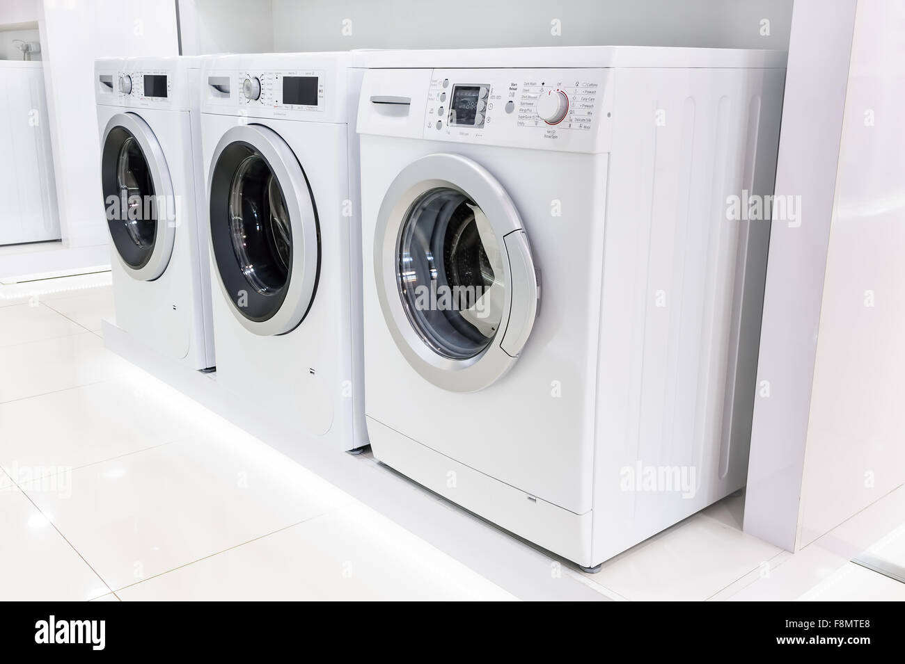 washing mashines in appliance store Stock Photo