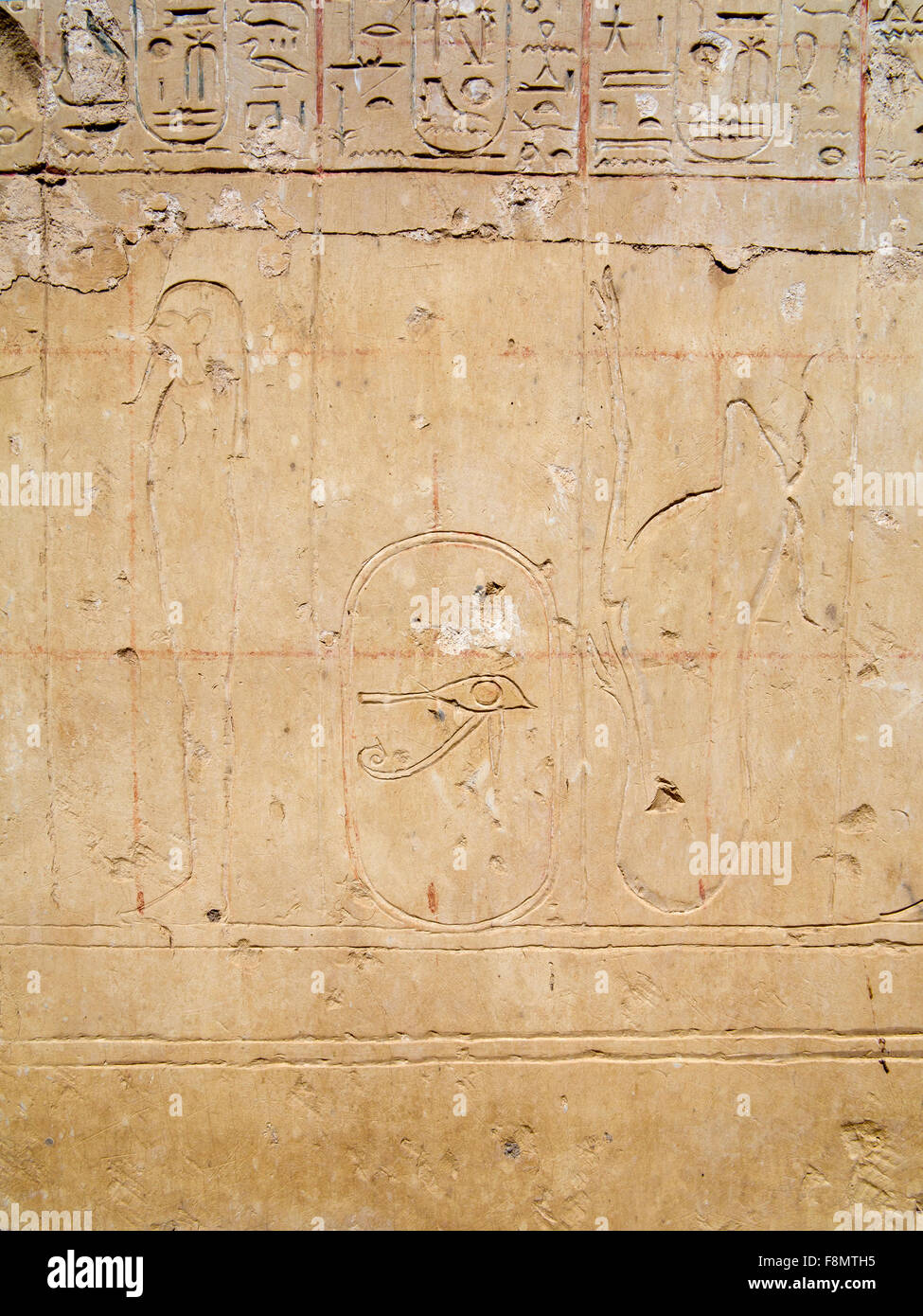 Grid pattern on wall inside the The Temple of Ramesses II close to the Temple of Seti I at Abydos, Egypt Stock Photo