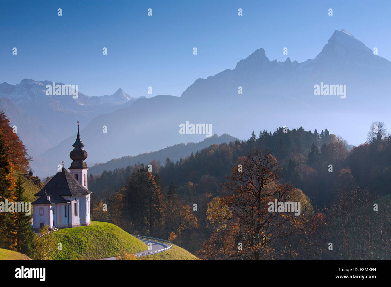 Wallfahrtskirche / pilgrimage church Maria Gern in autumn at Berchtesgaden and the Watzmann, Bavaria, Germany Stock Photo