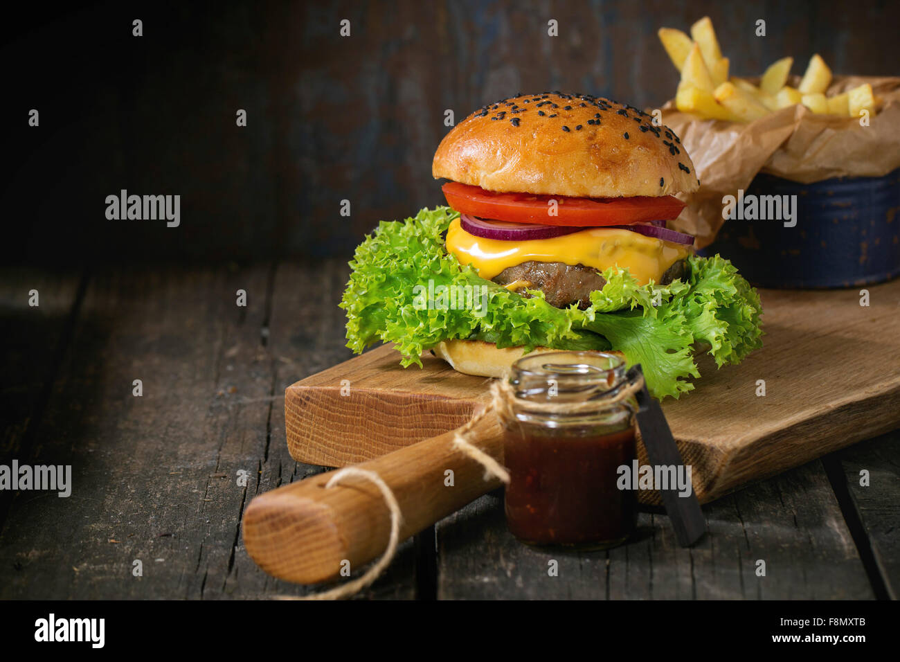 Burger, hamburger french fries ketchup hi-res stock photography and images  - Alamy