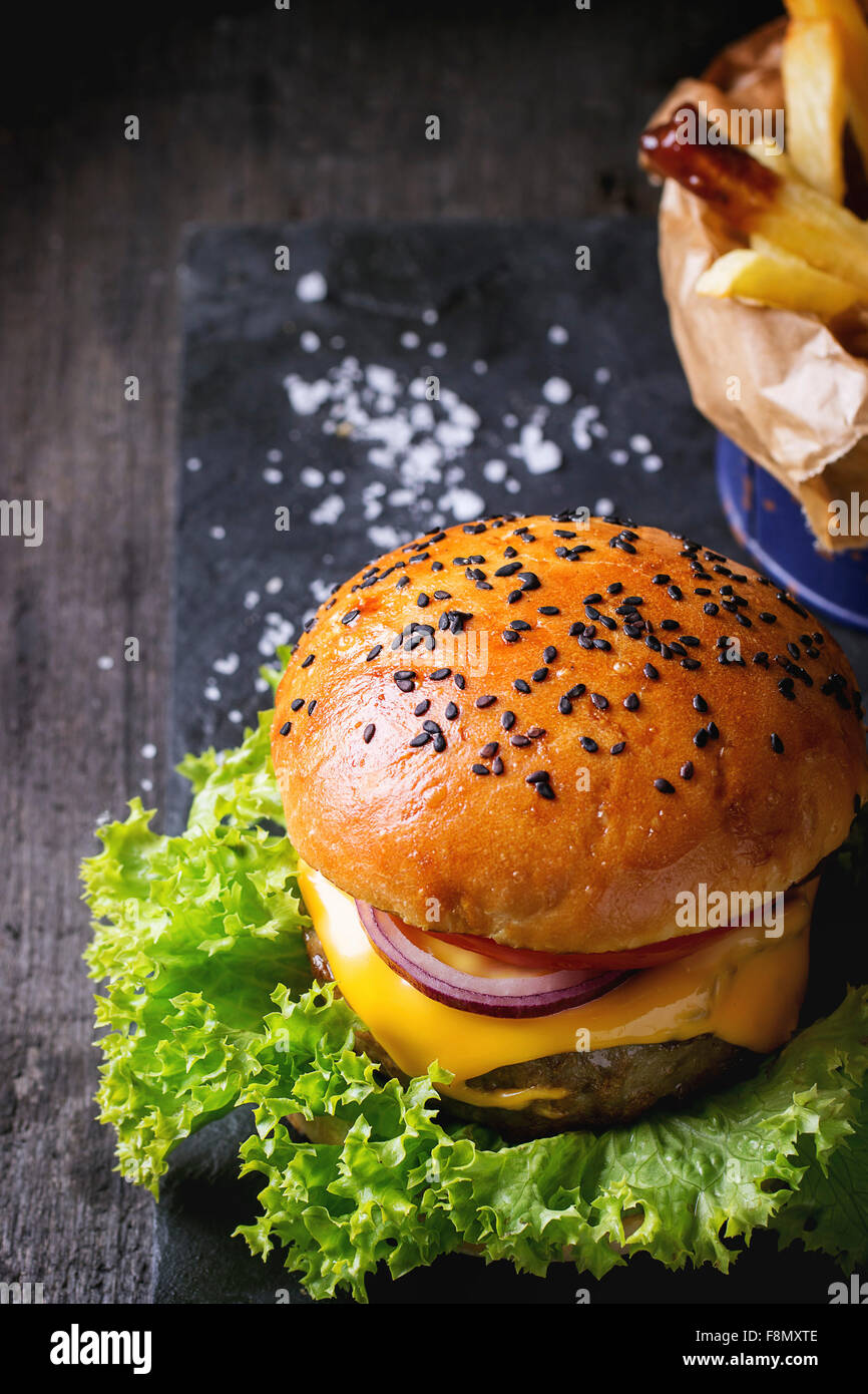 Fresh homemade burger black seeds hires stock photography and images