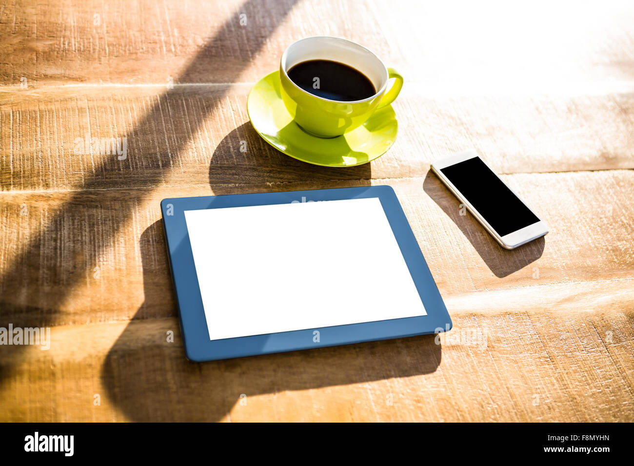 Cup of coffee and tablet pc Stock Photo