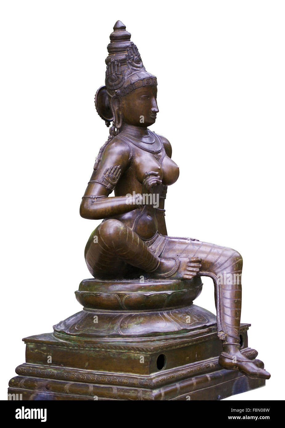 Goddess Parvati hinduism shiva wife bronze sculpture isolated on white background Stock Photo