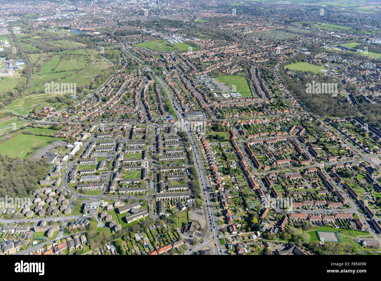 An aerial view of the Norwich suburb of New Costessey Stock Photo
