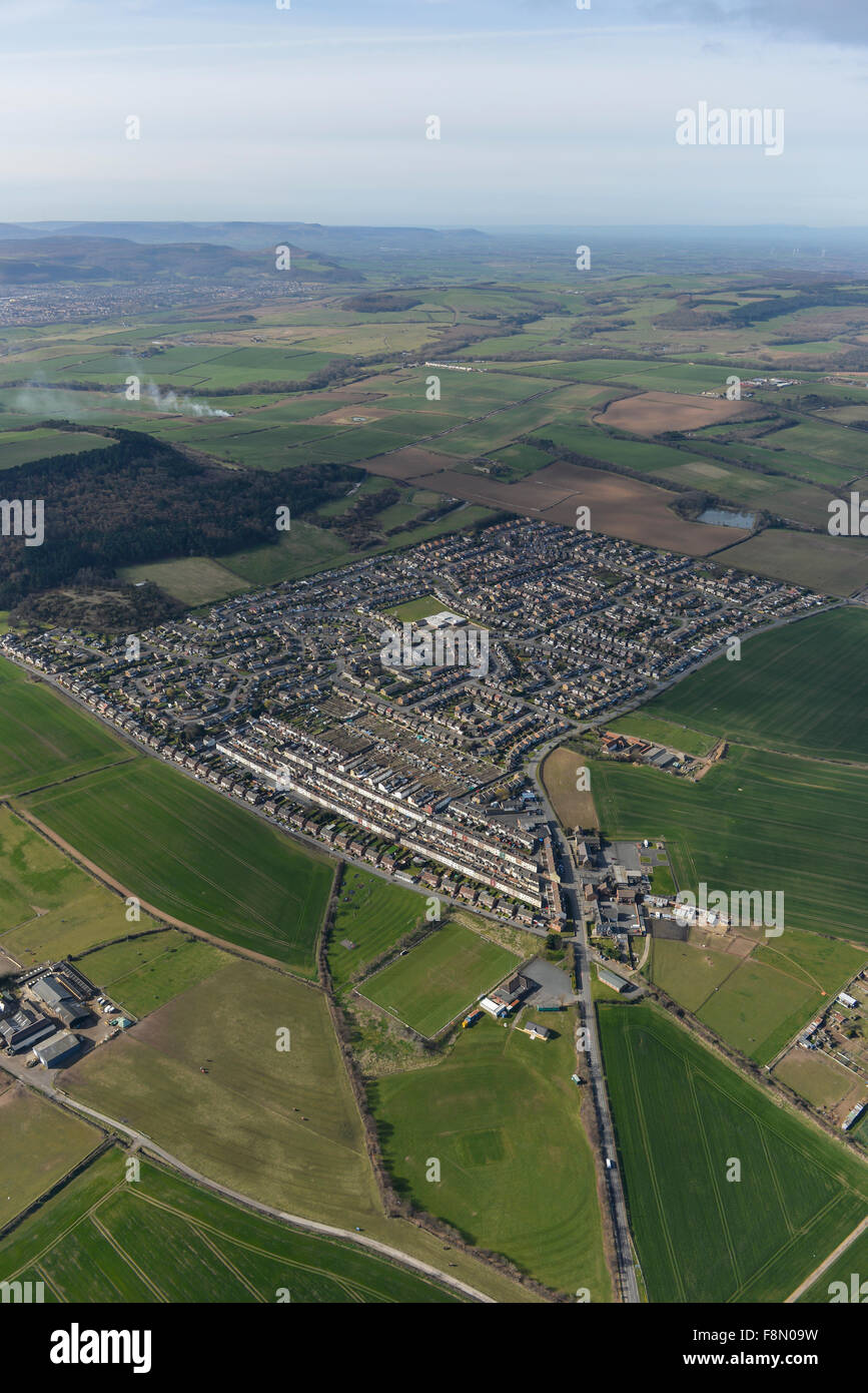 An aerial view of the North Yorkshire village of New Marske and surrounding farmland Stock Photo