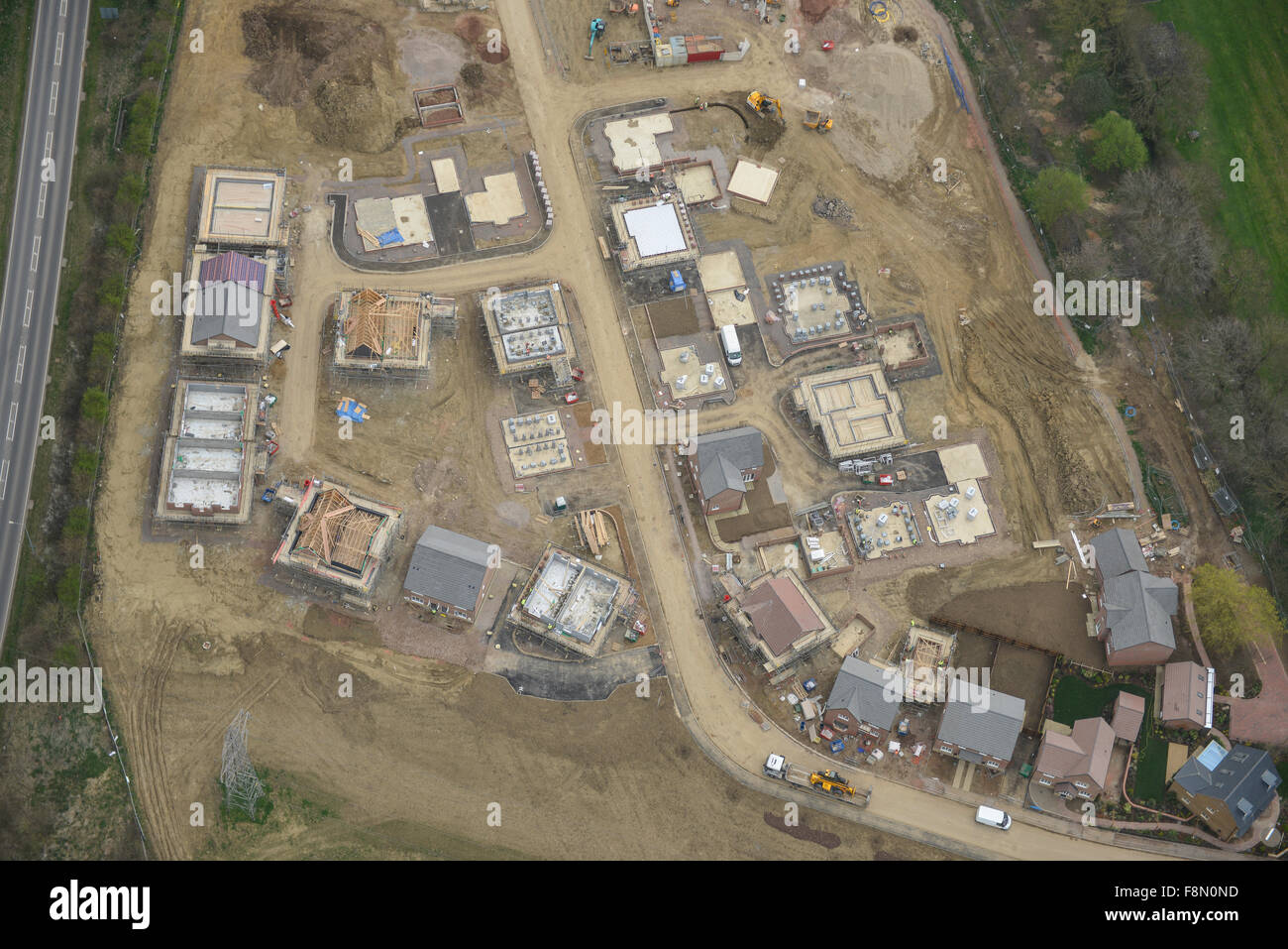 An aerial view of a new greenfield house building project in Northamptonshire Stock Photo
