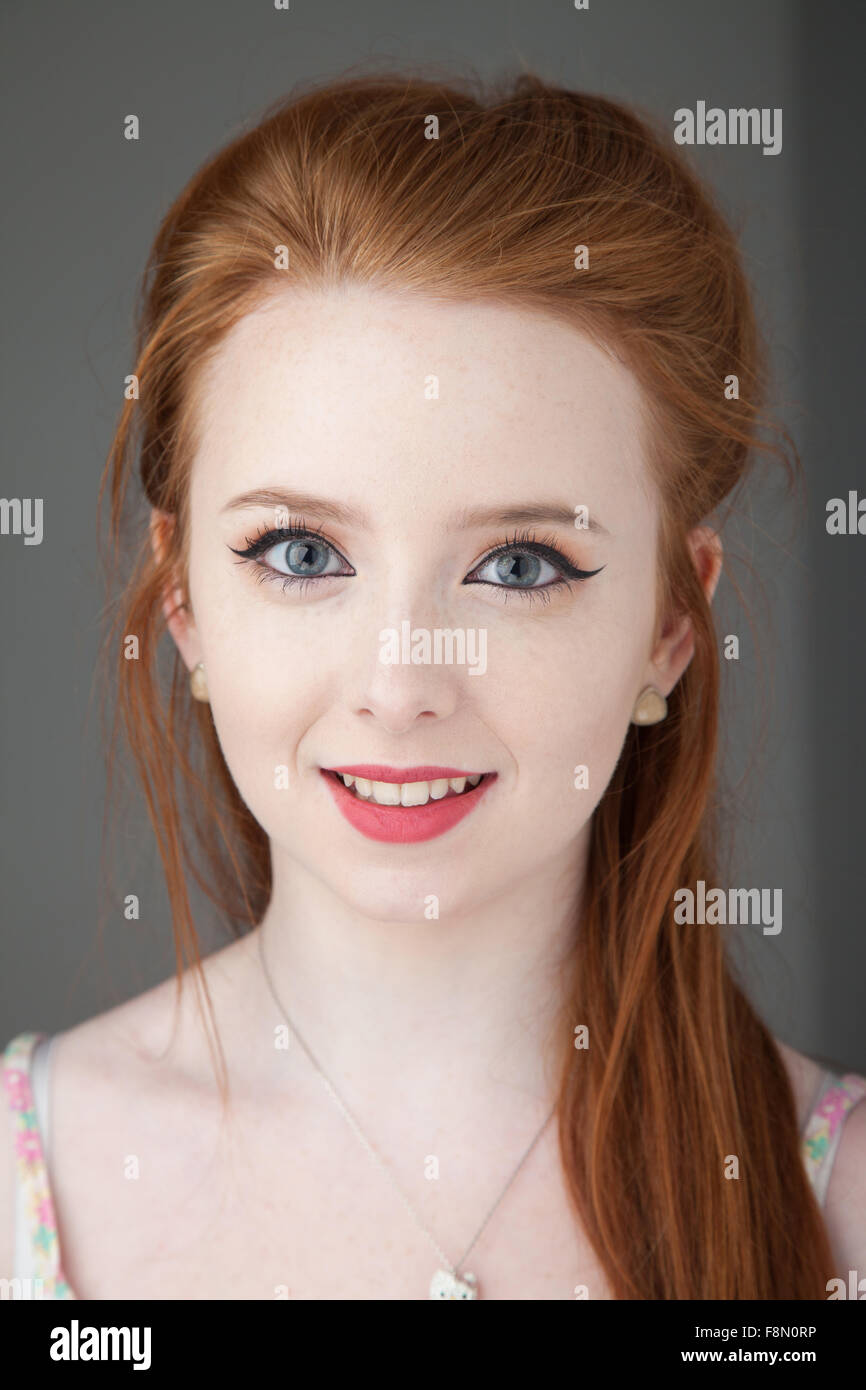 Portrait of a beautiful redheaded woman. Stock Photo