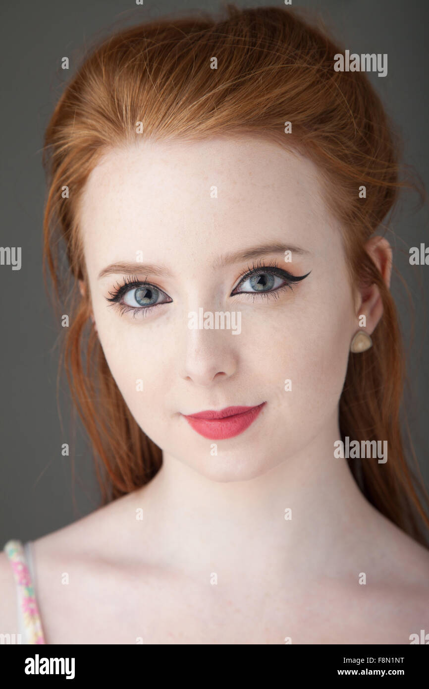 Portrait of a beautiful redheaded woman. Stock Photo