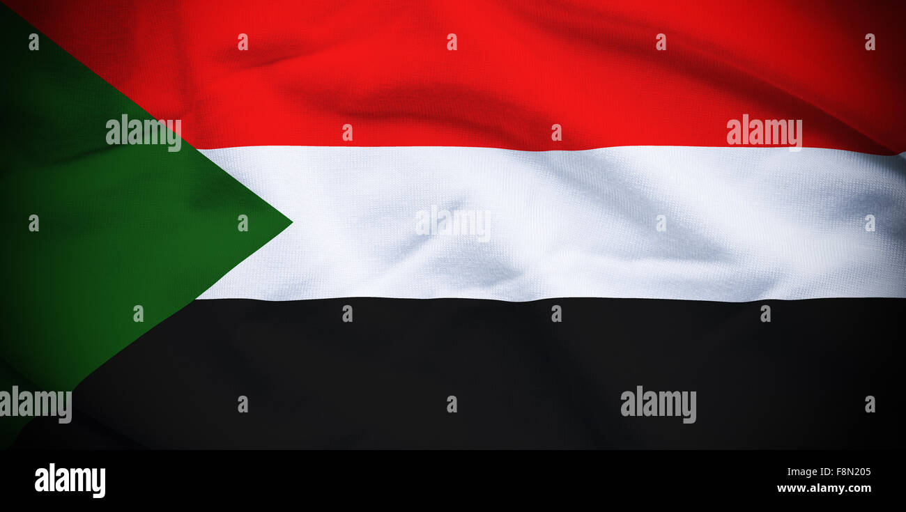 Wavy and rippled national flag of Sudan background Stock Photo - Alamy