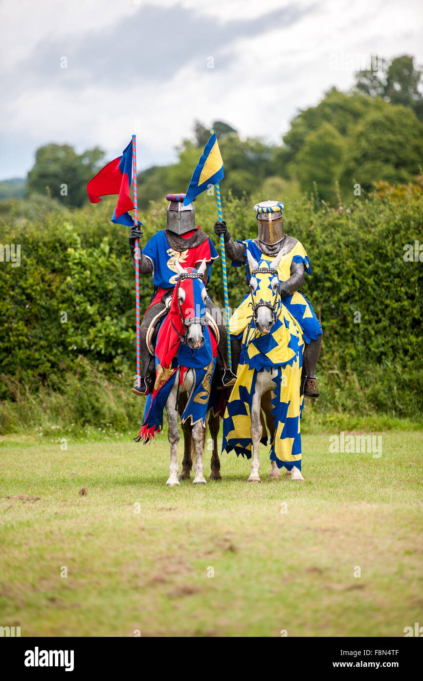 Medieval knight on a horse with flag Stock Photo - Alamy