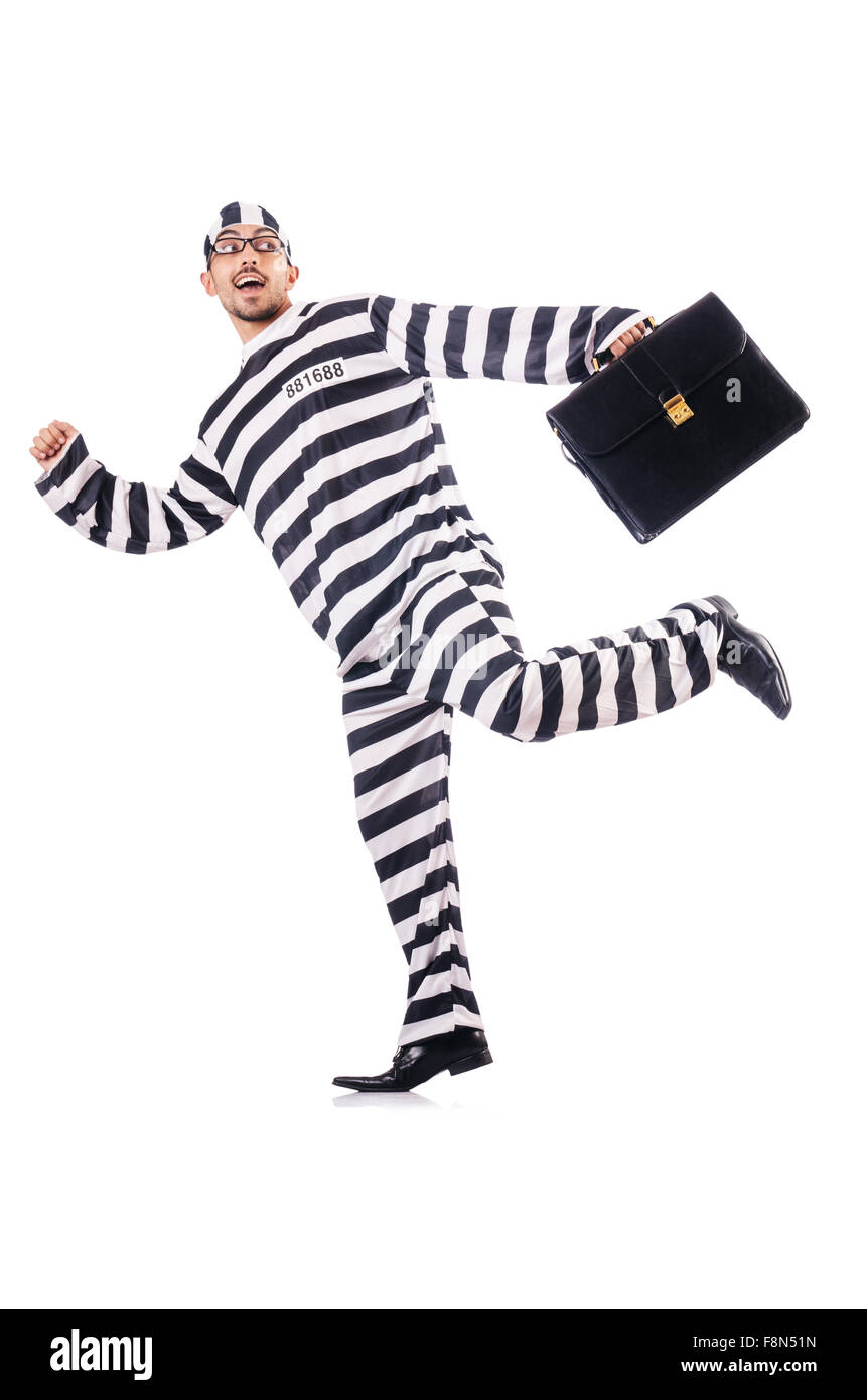 Convict criminal in striped uniform Stock Photo