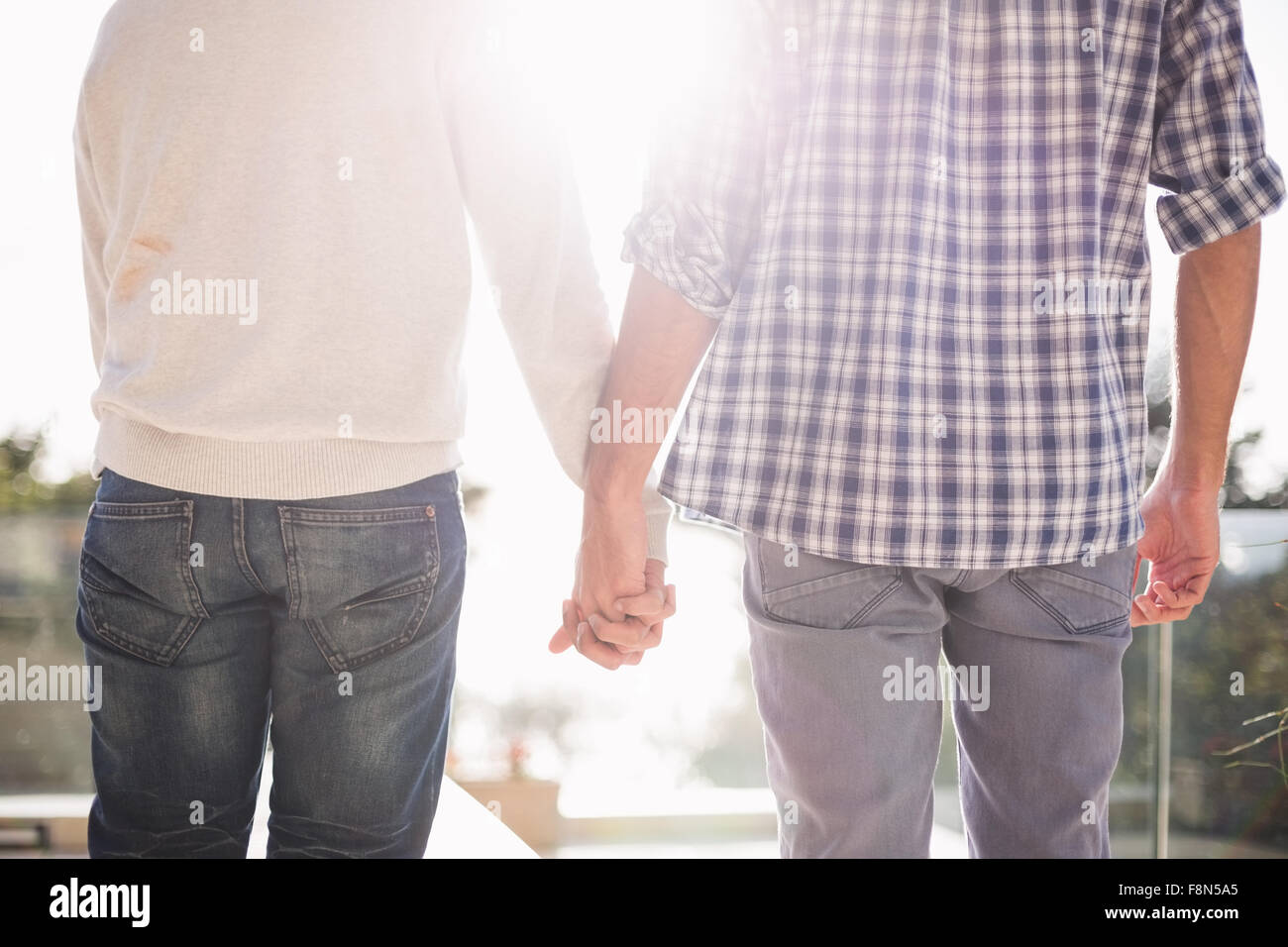 Close up of gay couple holding hands together Stock Photo