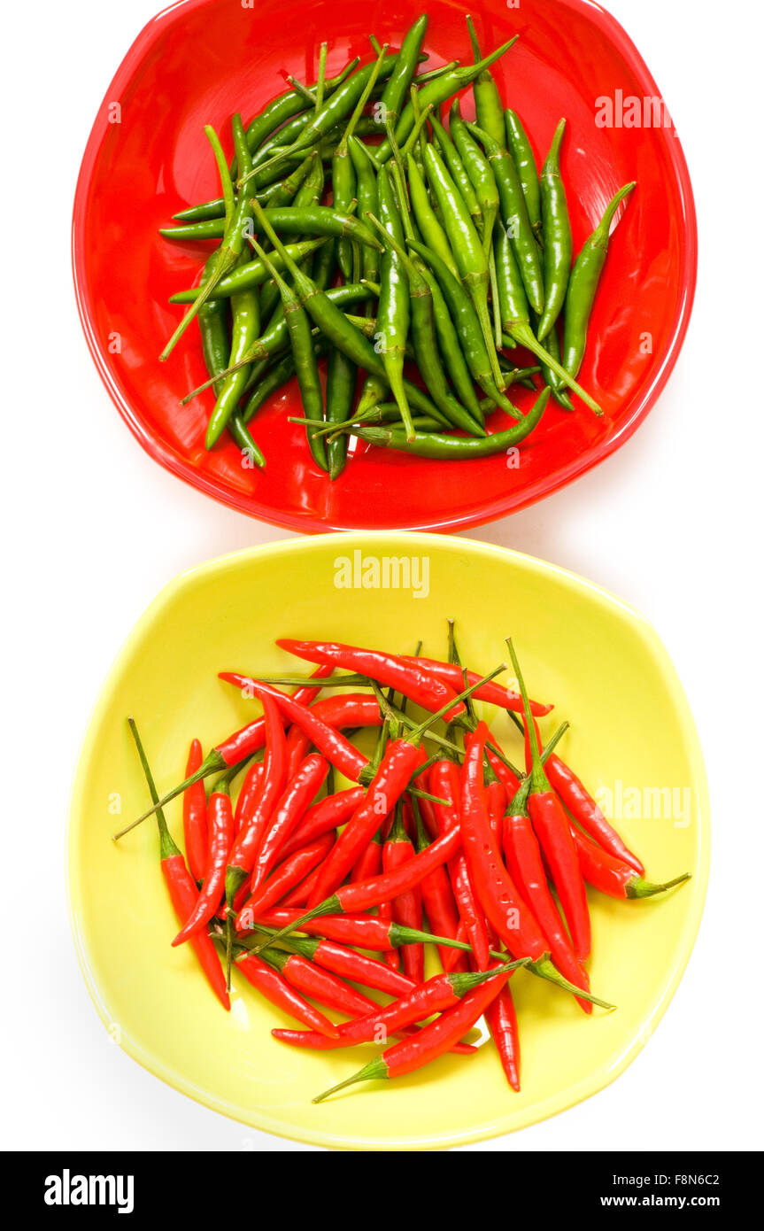 Green and red chili peppers isolated on white Stock Photo - Alamy