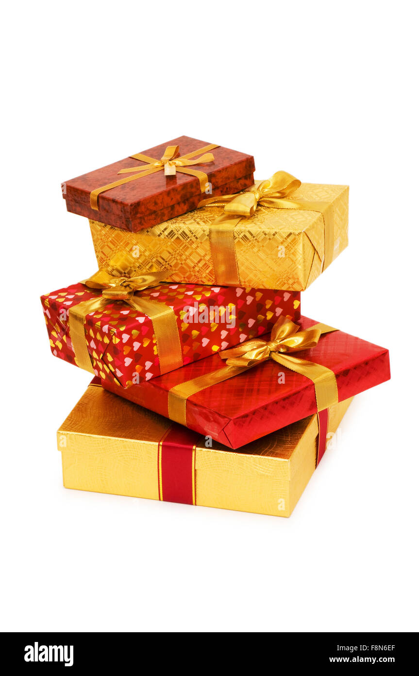 Gift boxes isolated on the white background Stock Photo - Alamy