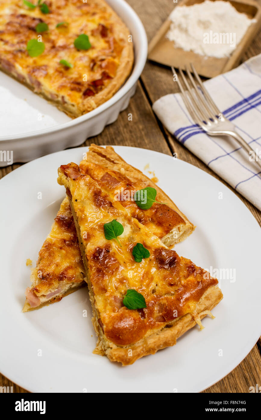Traditional french cuisine quich with cheese and onion Stock Photo