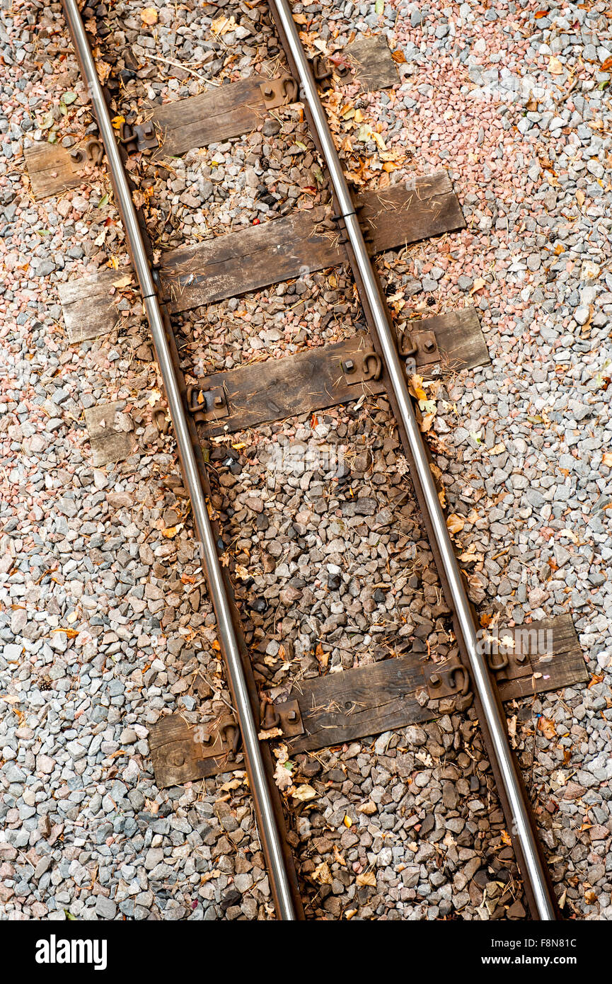 Rusty railway track viewed from above Stock Photo